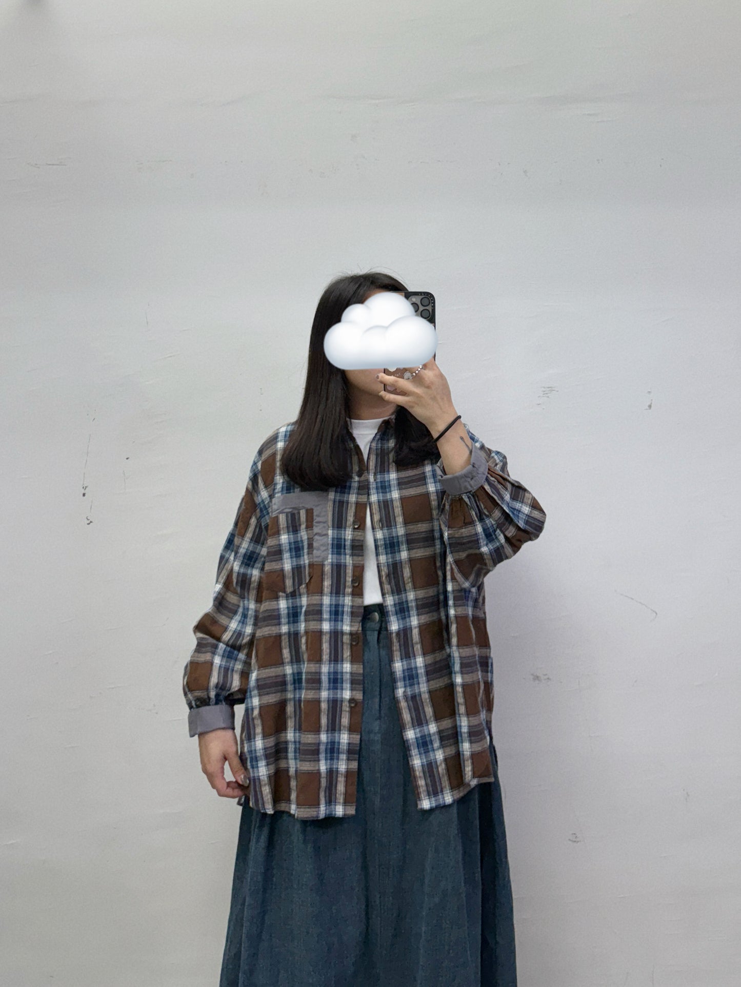 【SALE】拼色格紋棉麻恤