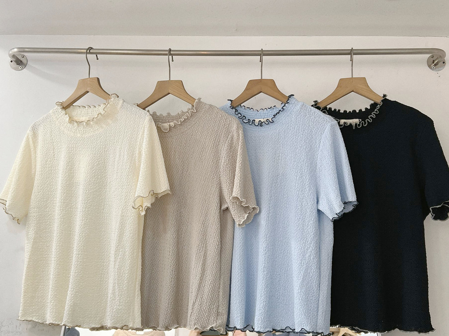 撞色ruffle領皺皺紋top丨4 col