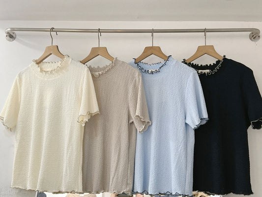 撞色ruffle領皺皺紋top丨4 col