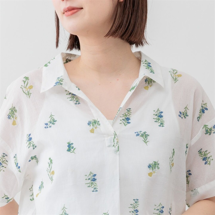 【SALE】花束pattern棉紗小v領恤丨2 col