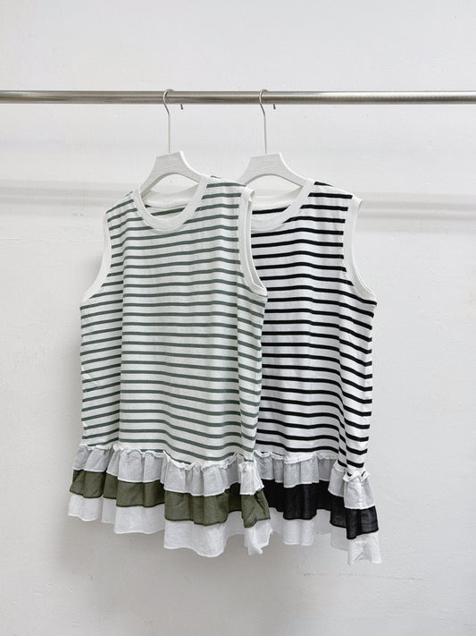 間紋拼下擺ruffle背心丨2 col