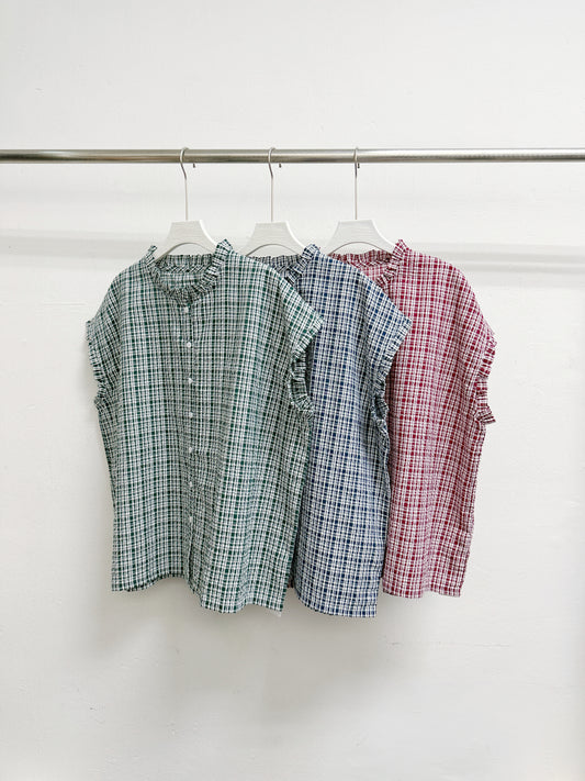 【新品優惠】ruffle邊格紋上衣丨3 col