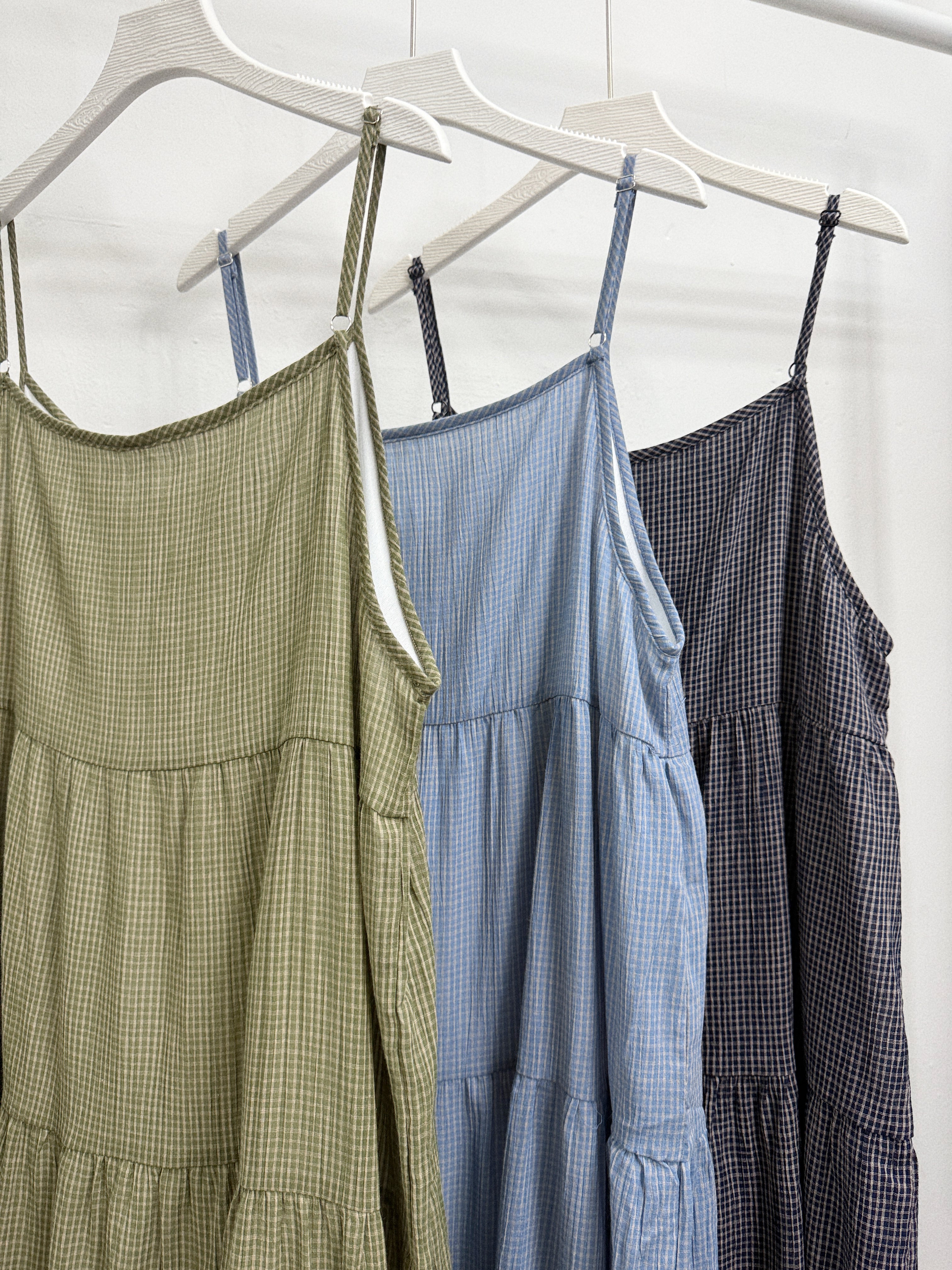 【SALE】格紋層層吊帶ops丨淺藍