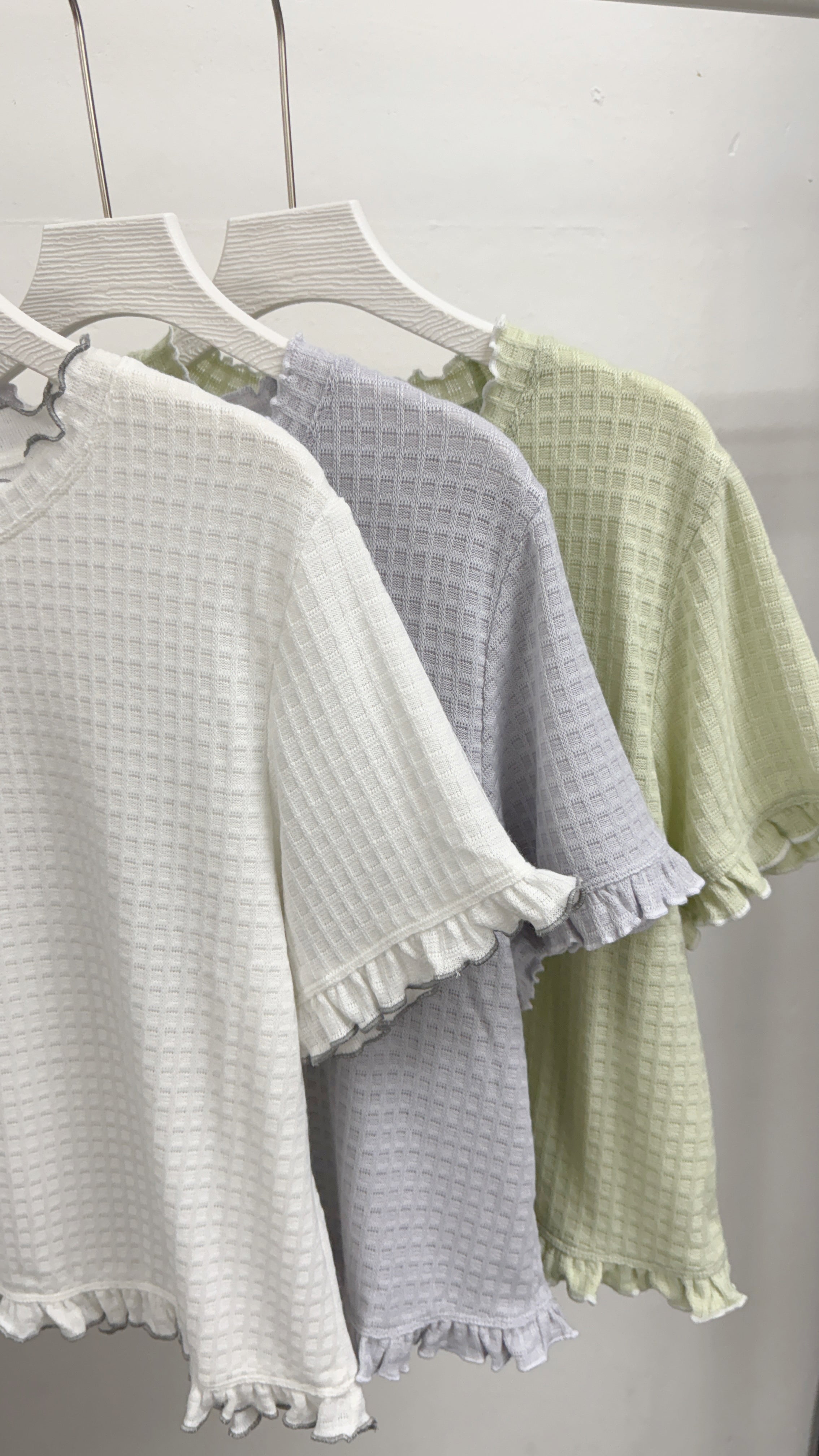 【SALE】格紋ruffle邊top丨紫灰 綠