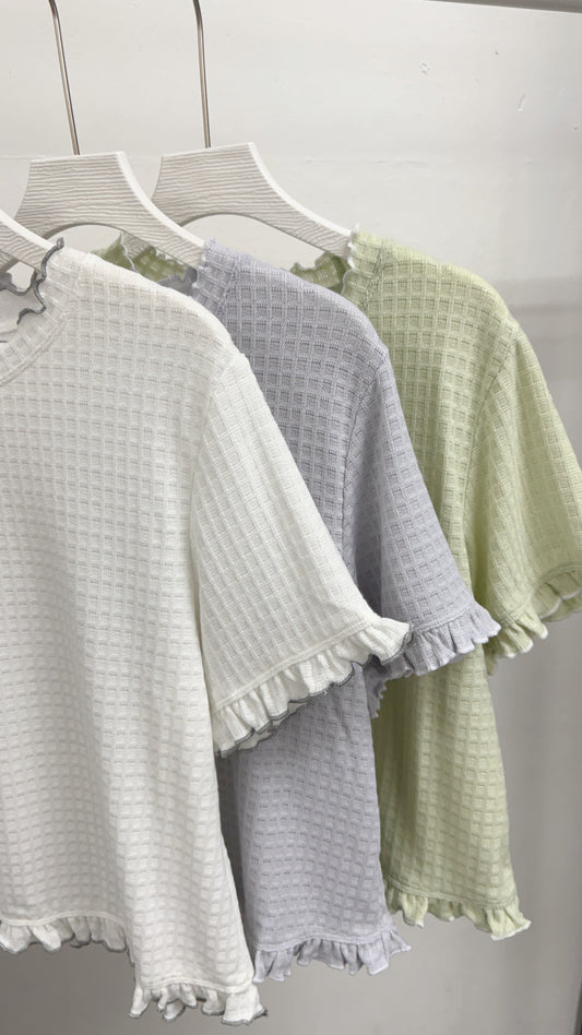 【SALE】格紋ruffle邊top丨綠