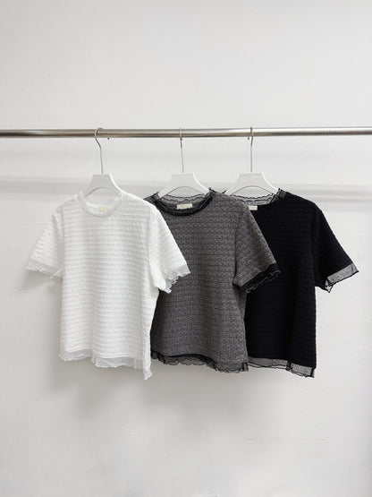 【新品優惠】邊邊拼紗質感花紋上衣丨3 col