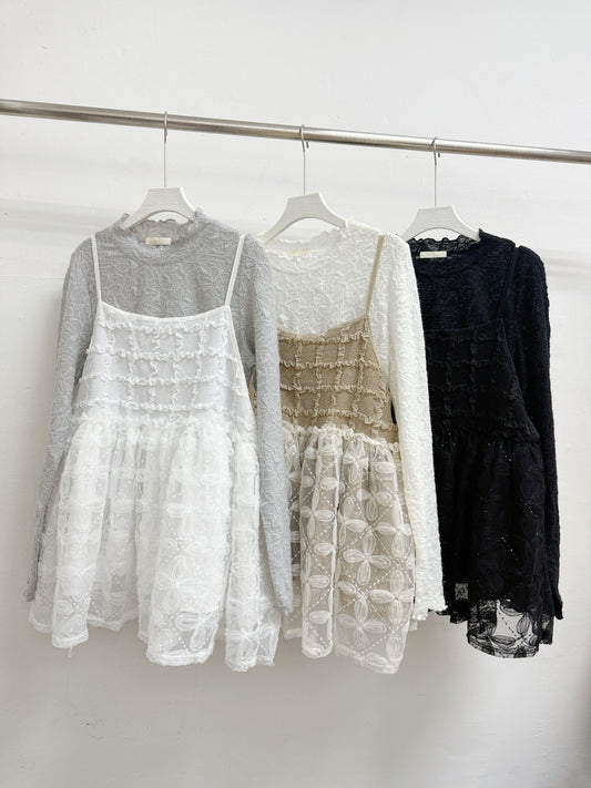 重工～立體花紋拼紗外搭丨白