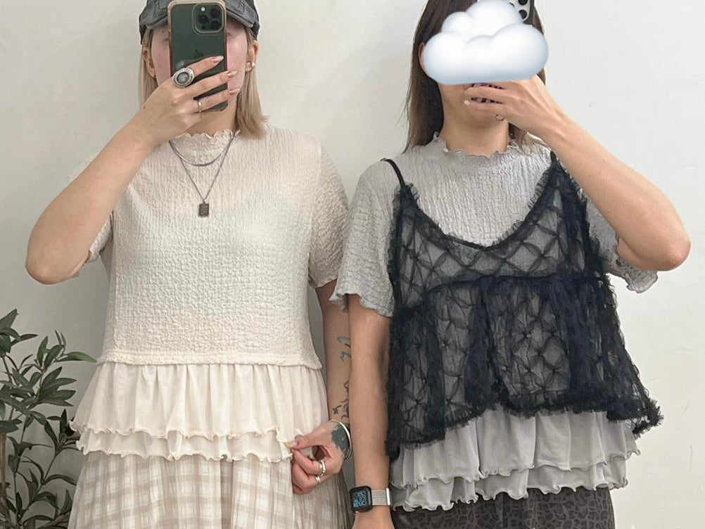 皺皺紋ruffle領下擺雙層紗top丨4 col