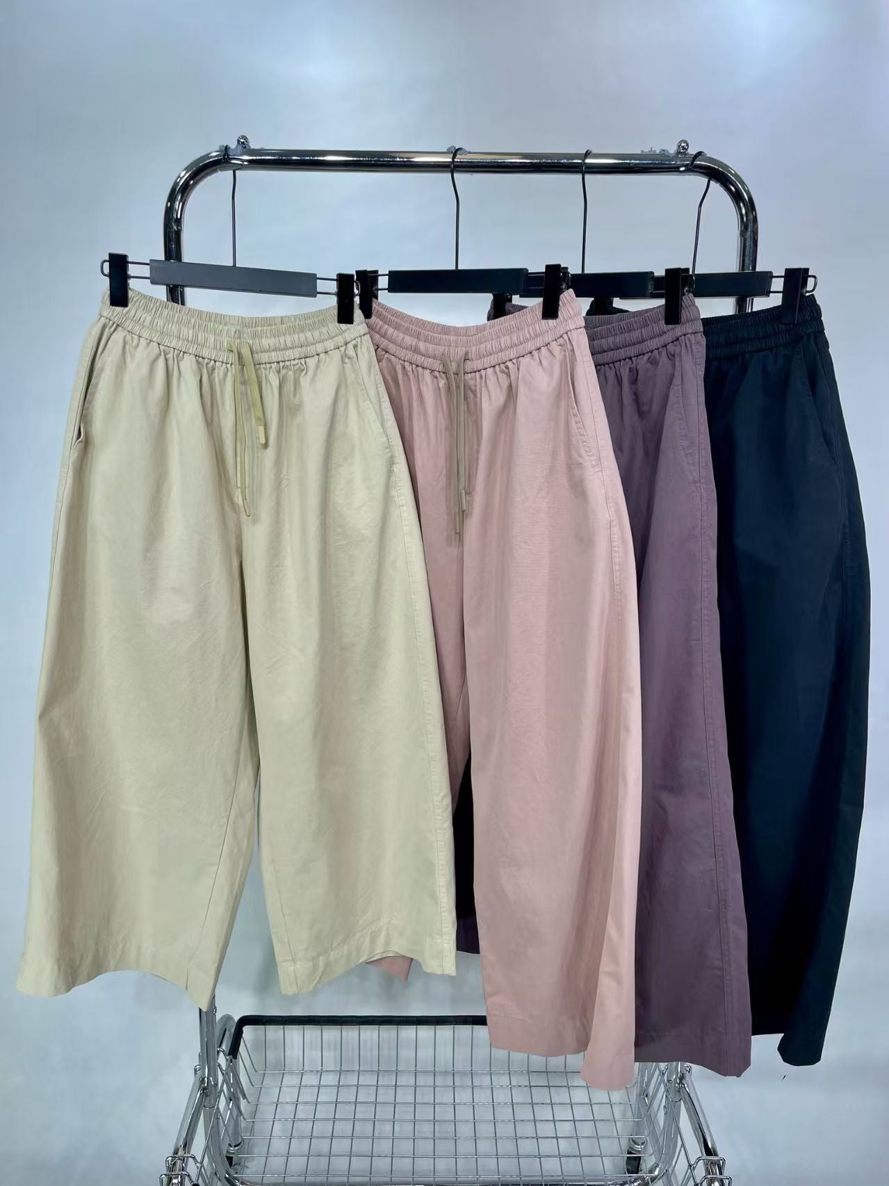 全橡筋束繩闊褲丨粉