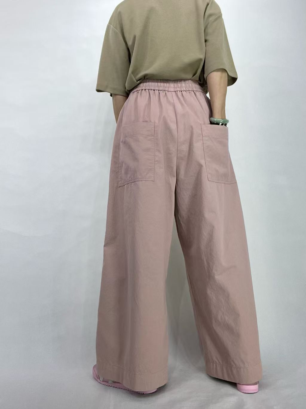 全橡筋束繩闊褲丨粉