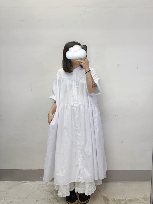 【SALE】暗條紋日系排鈕ops丨白