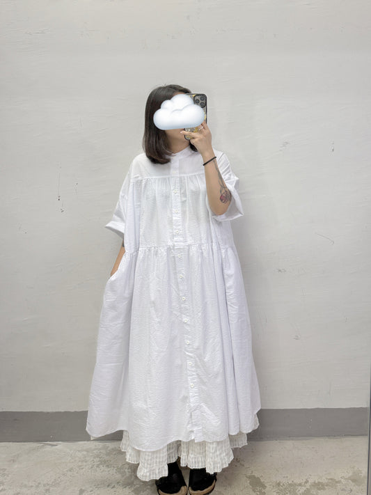 【SALE】暗條紋日系排鈕ops丨白