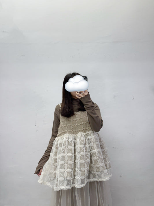 重工～立體花紋拼紗外搭丨白 杏