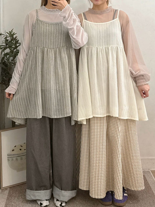 【SALE】點點直紋半透外搭丨米白