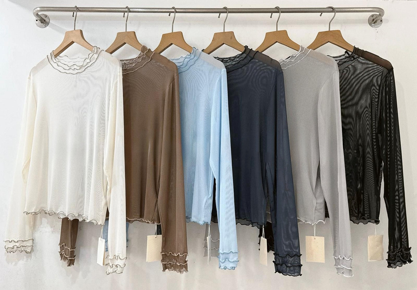 【SALE】波浪邊半透打底top丨米白 啡 深藍