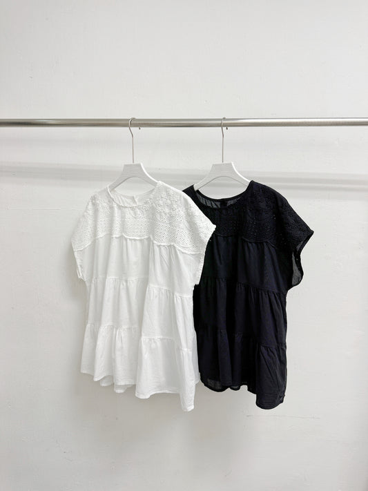【新品優惠】刺繡通花層層上衣丨2 col