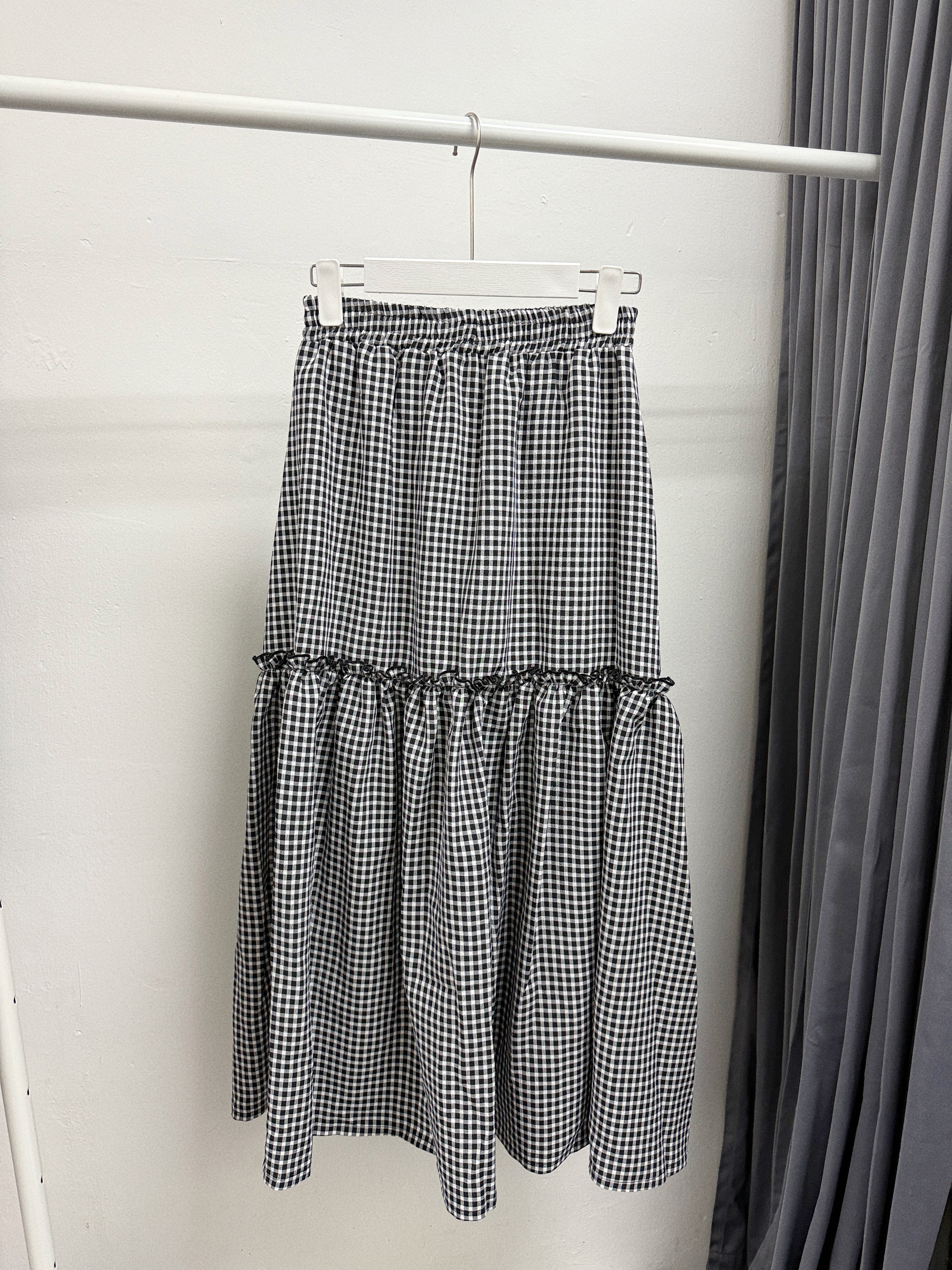 【SALE】ruffle邊格仔半身裙丨2 col