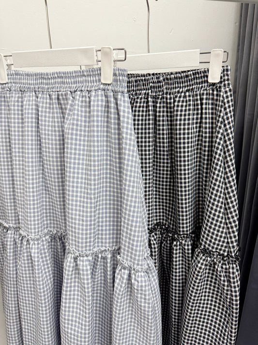 【SALE】ruffle邊格仔半身裙丨2 col