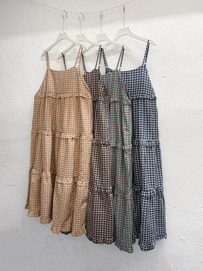 【新品優惠】格紋ruffle邊層層吊帶ops丨4 col