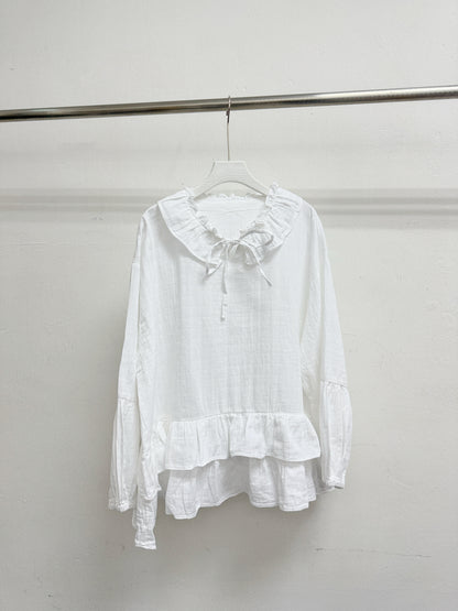 【SALE】荷葉領暗格紋雙層下擺ruffle上衣