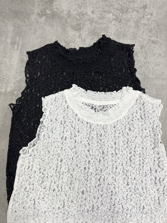 【新品優惠】ruffle領lace花紋背心丨2 col