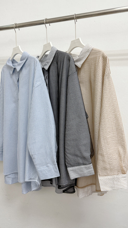 條紋拼紗反領恤丨3 col