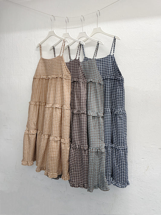 【新品優惠】格紋ruffle邊層層吊帶ops丨4 col