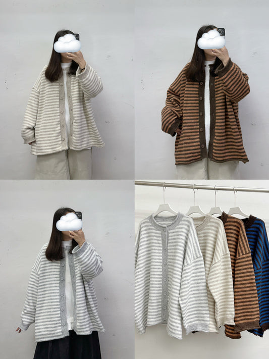 拼色條紋針織外套丨4 col
