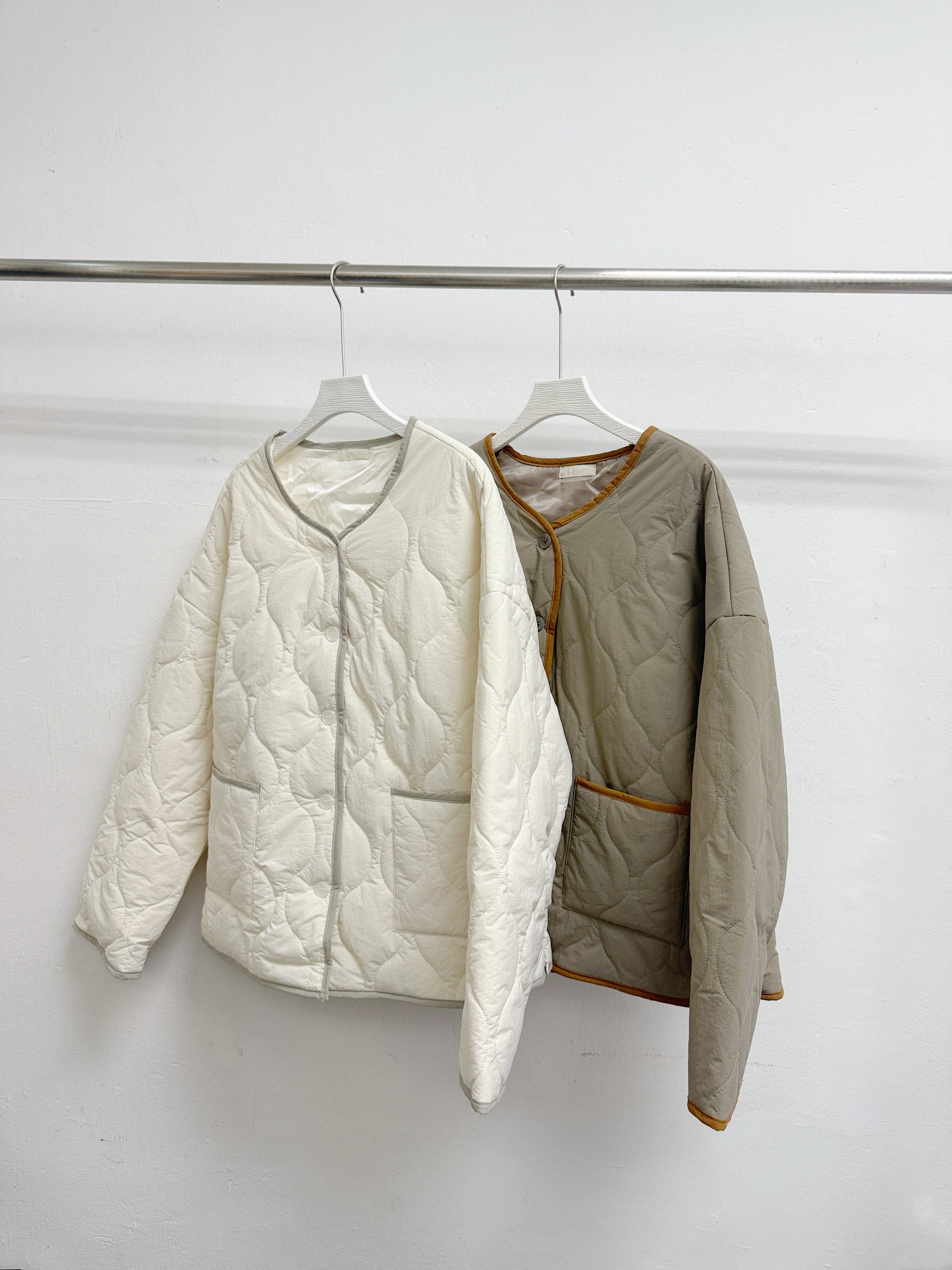 側拉鍊撞色夾棉外套丨黑