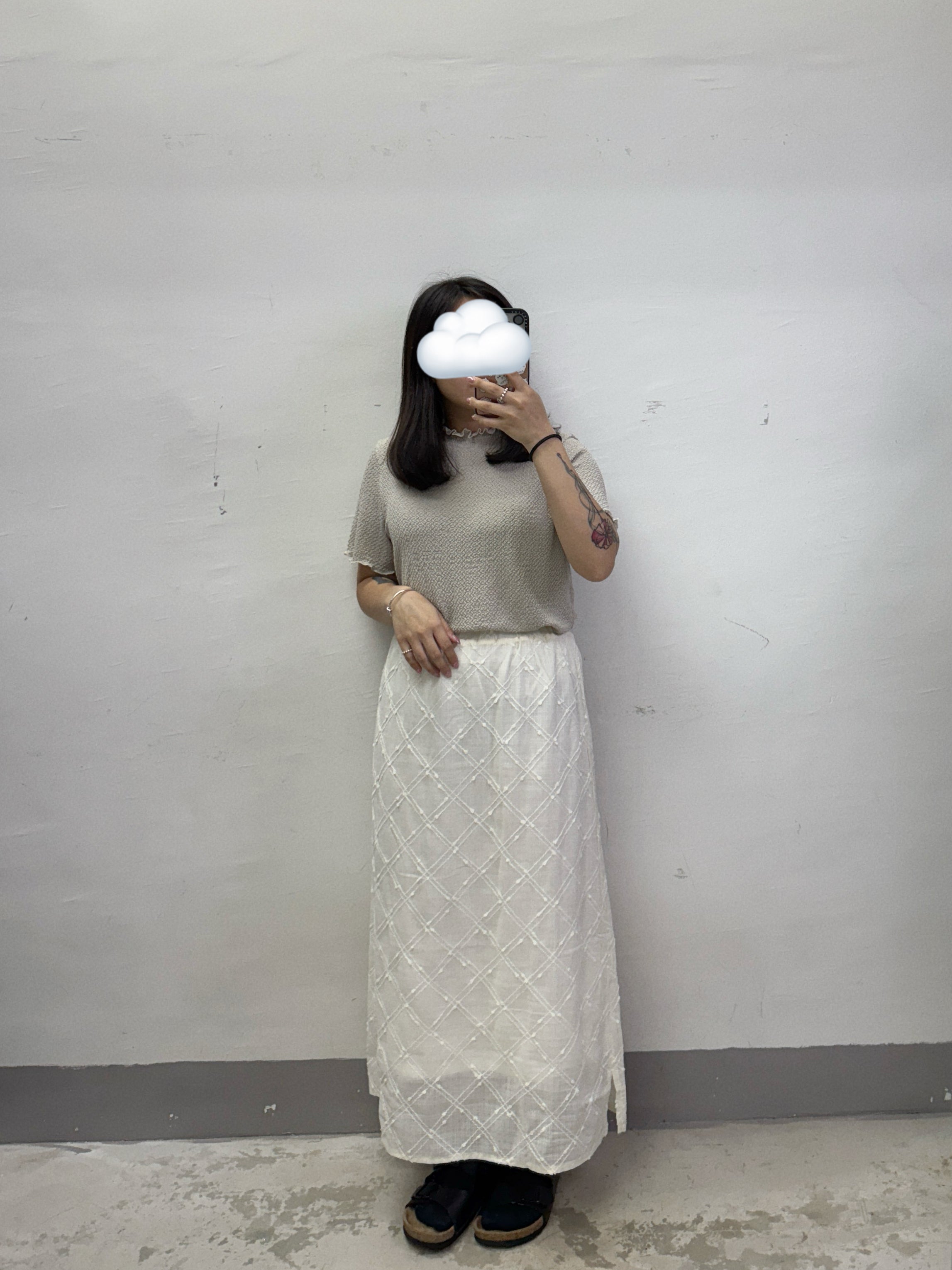 【SALE】刺繡菱格半身裙丨米白