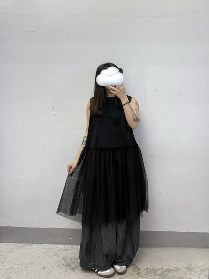 下擺拼紗圓領背心丨2 col