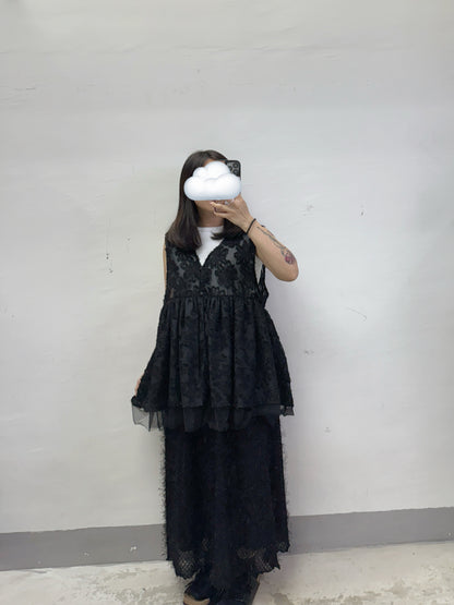 【SALE】蘇蘇花紋拼紗外搭丨紫 粉