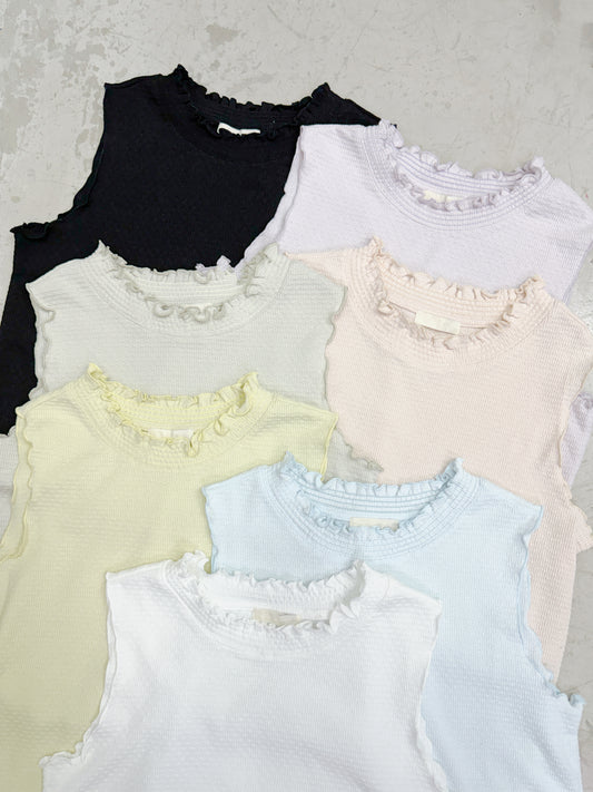 【新品優惠】ruffle領凹凸點點紋打底背心丨7 col