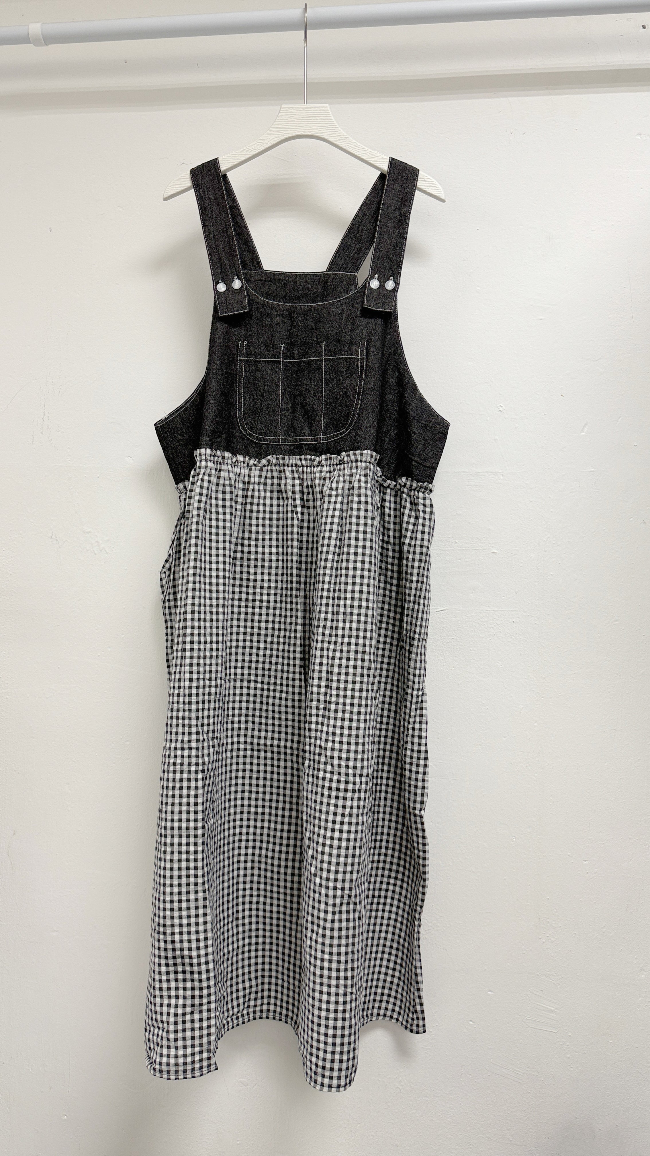 牛仔拼格紋ops丨黑