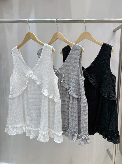 【新品優惠】暗紋v領ruffle外搭丨3 col
