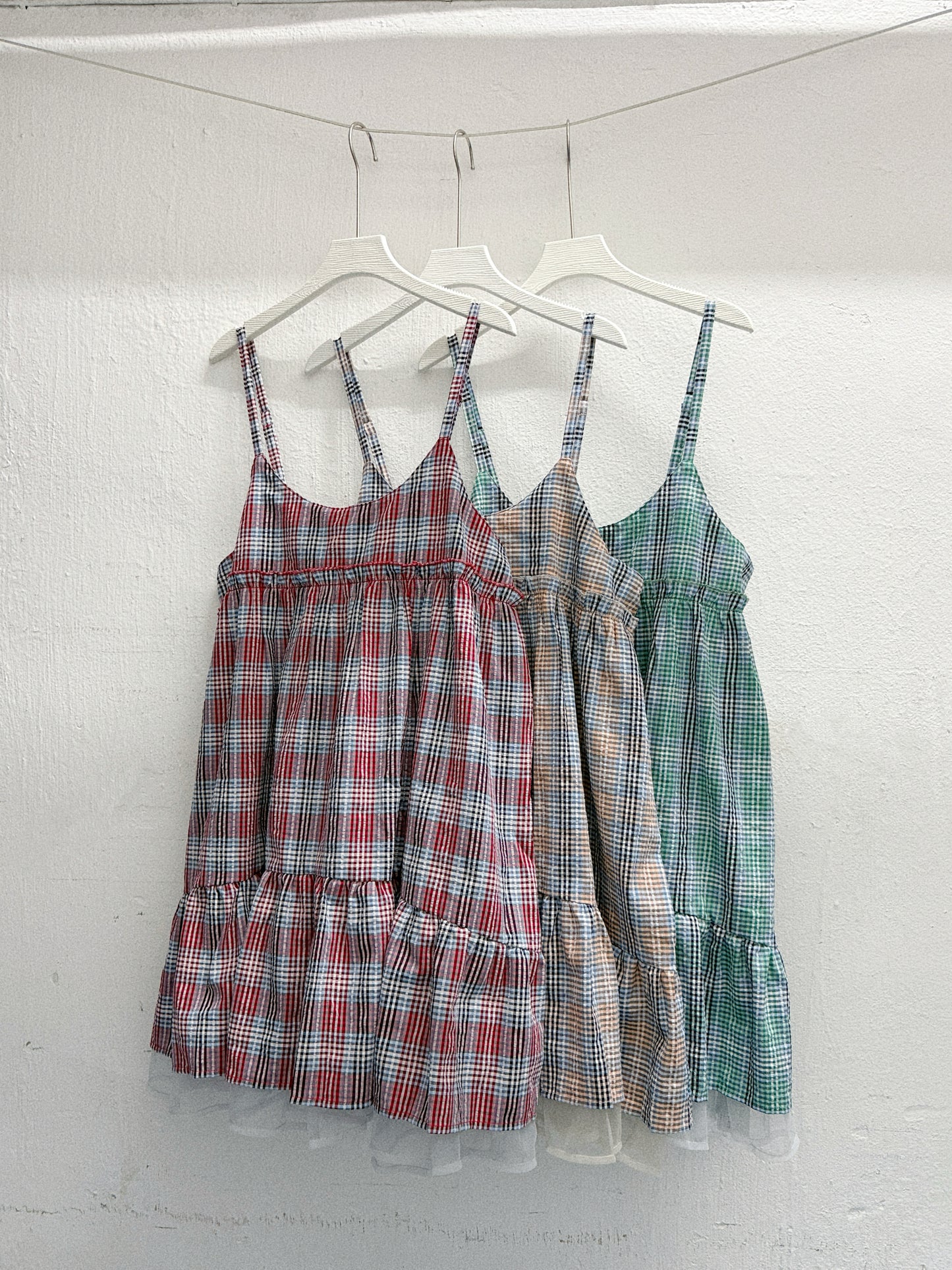【SALE】格紋拼下擺拼紗吊帶外搭丨3 col