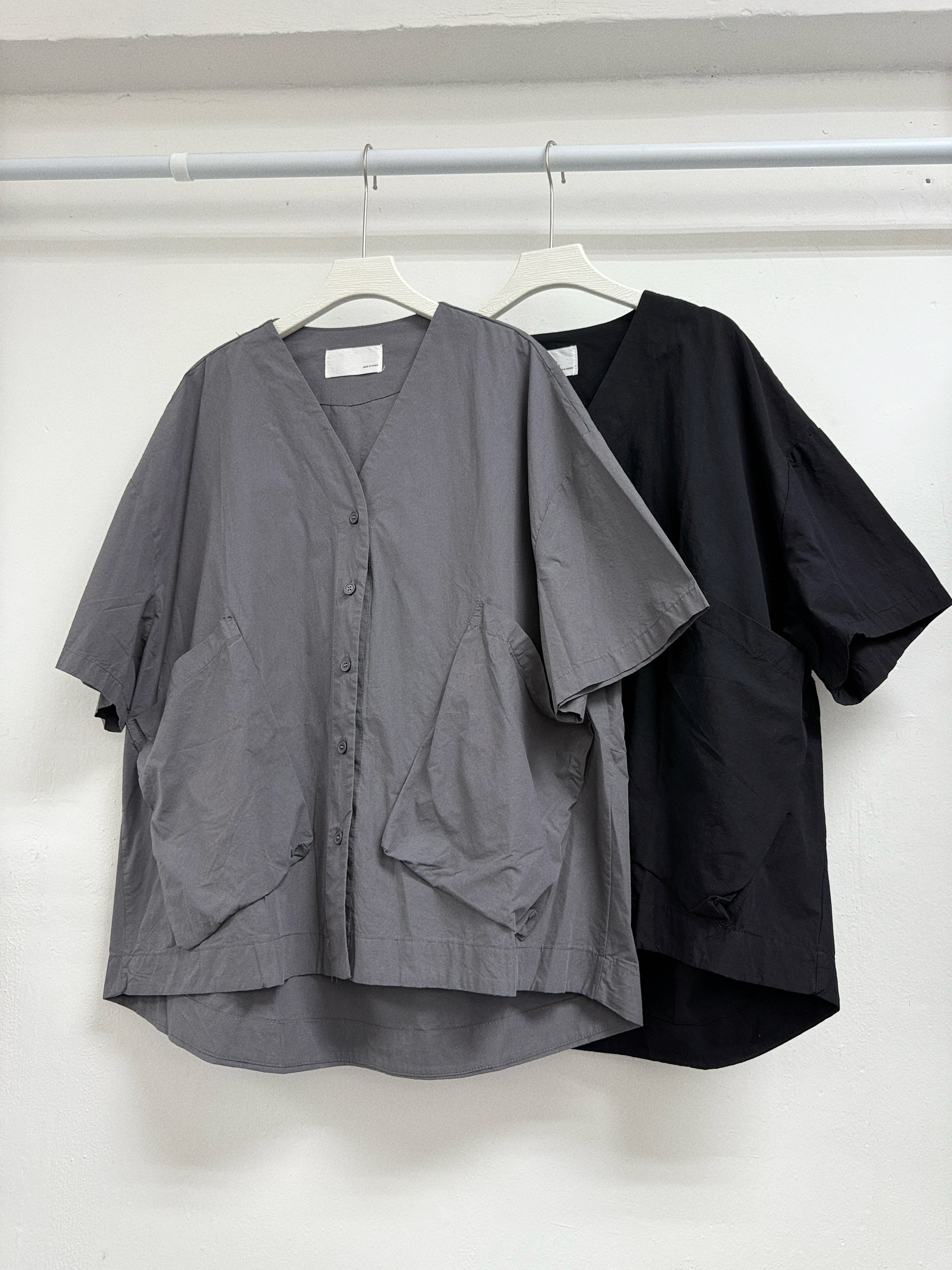 嗦嗦料大口袋v領top/外襯丨2 col