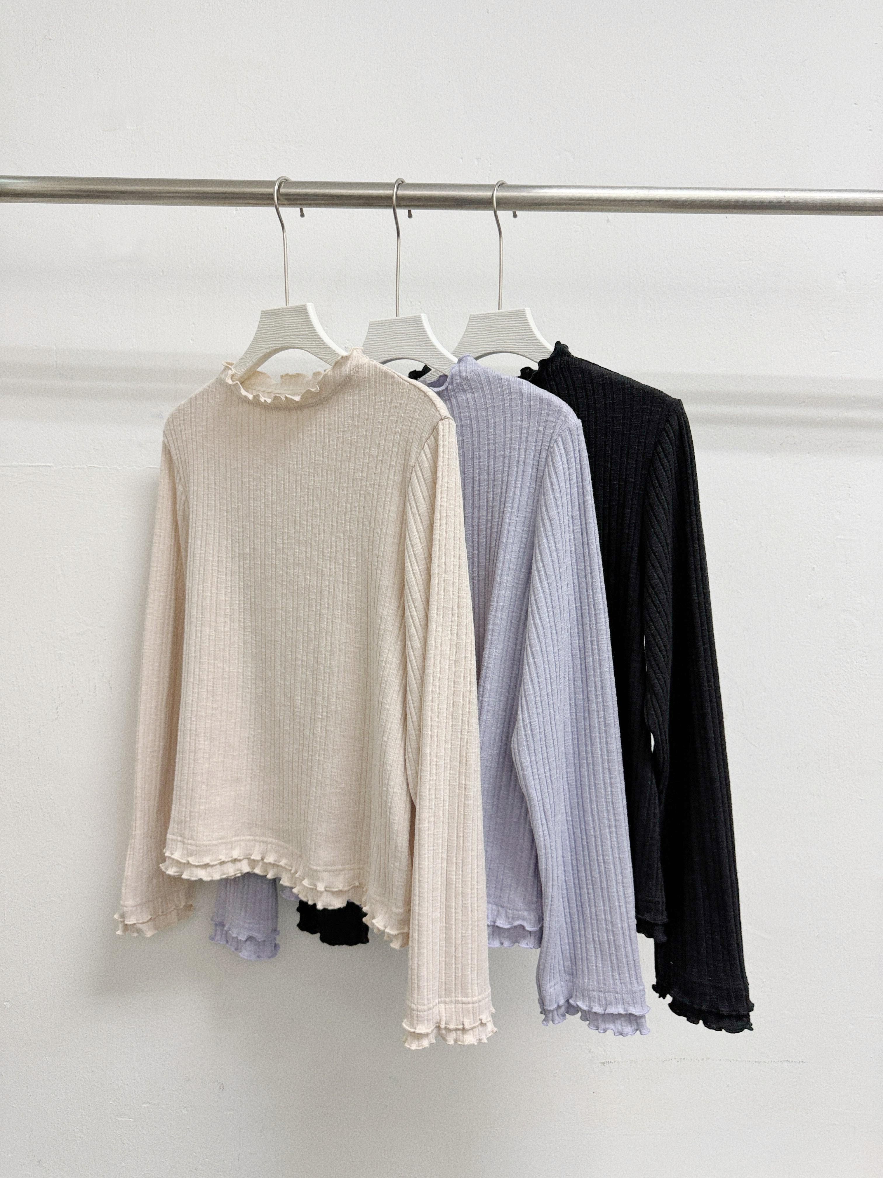 【SALE】ruffle領暗紋打底top丨粉
