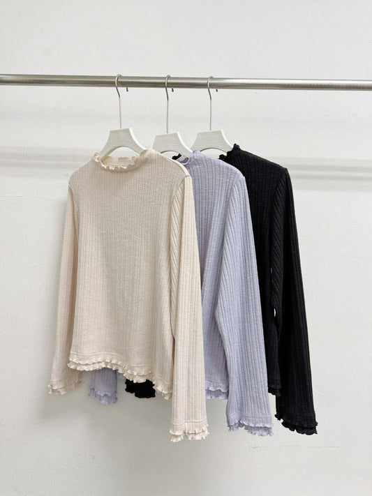 【SALE】ruffle領暗紋打底top丨粉 紫