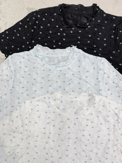 【SALE】雙層ruffle領立體暗花紋半透上衣丨藍