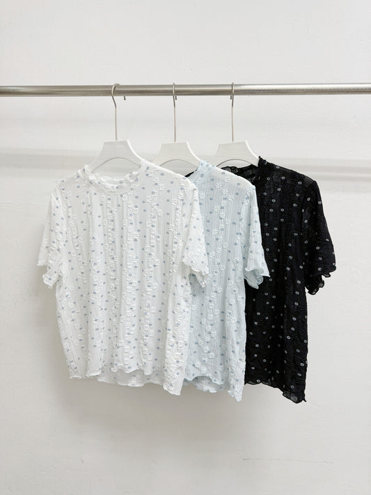【SALE】雙層ruffle領立體暗花紋半透上衣丨3 col