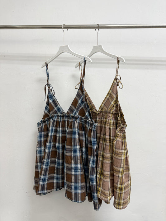 拼色格紋V領綁帶外搭丨2 col