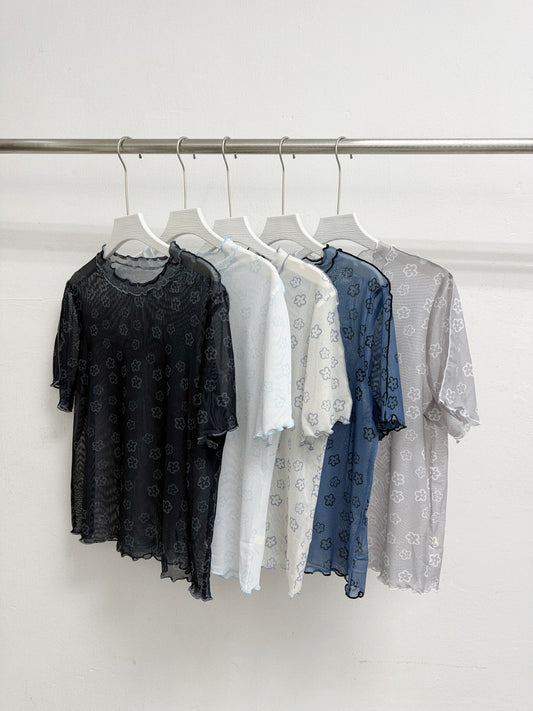 【SALE】撞色花花半透打底上衣丨5 col