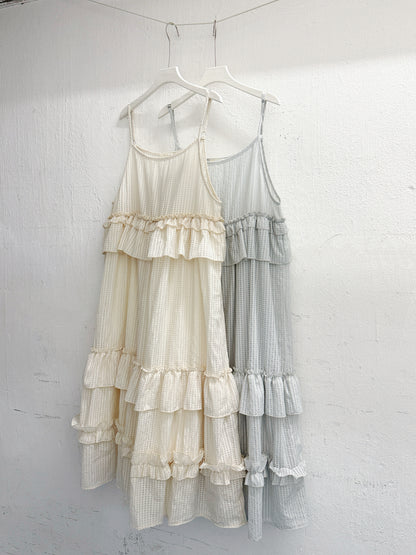 【SALE】格紋ruffle邊吊帶ops丨2 col