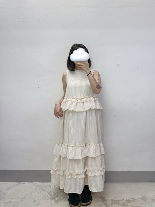 【SALE】格紋ruffle邊吊帶ops丨2 col