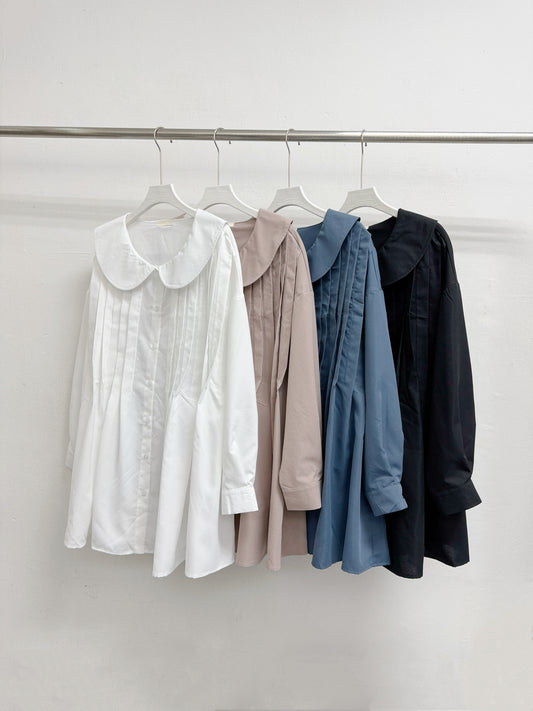 娃娃領壓褶恤上衣丨4 col