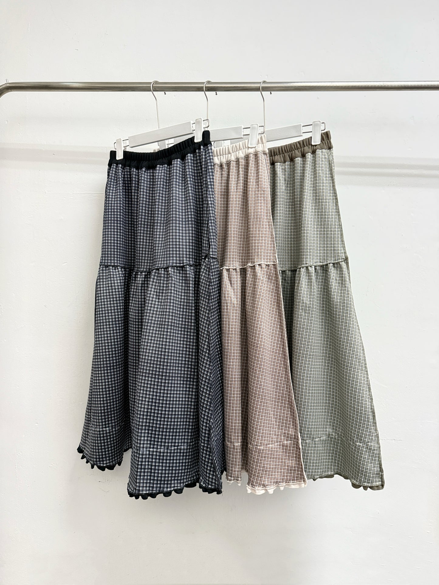 2-way ruffle邊格紋半身裙丨3 col