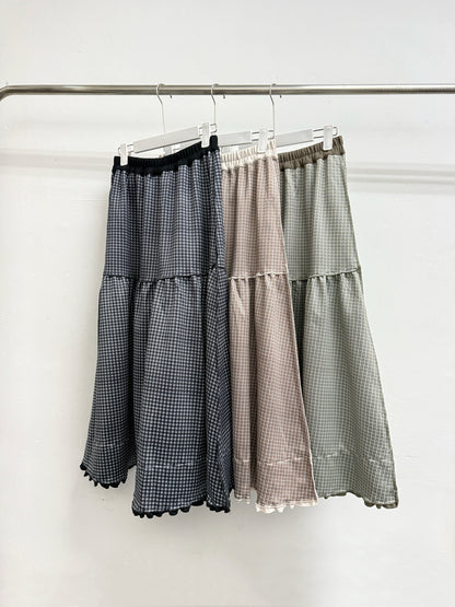 2-way ruffle邊格紋半身裙丨3 col