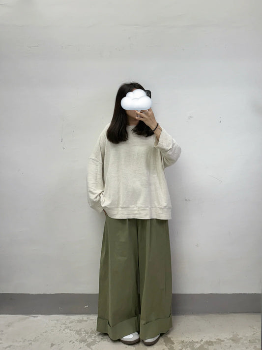 舒服軟身圓領basic闊身上衣丨米白