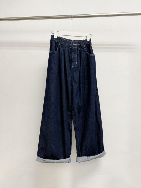 全橡筋腰牛仔闊褲